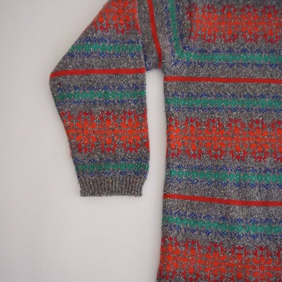 Vintage '90S Lizwear Grey Knit w Red Green Cotton Blend Mockneck Sweater M - Picture 8 of 11